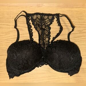 VS PINK Black Lace Push-Up Bra with Decorative Back